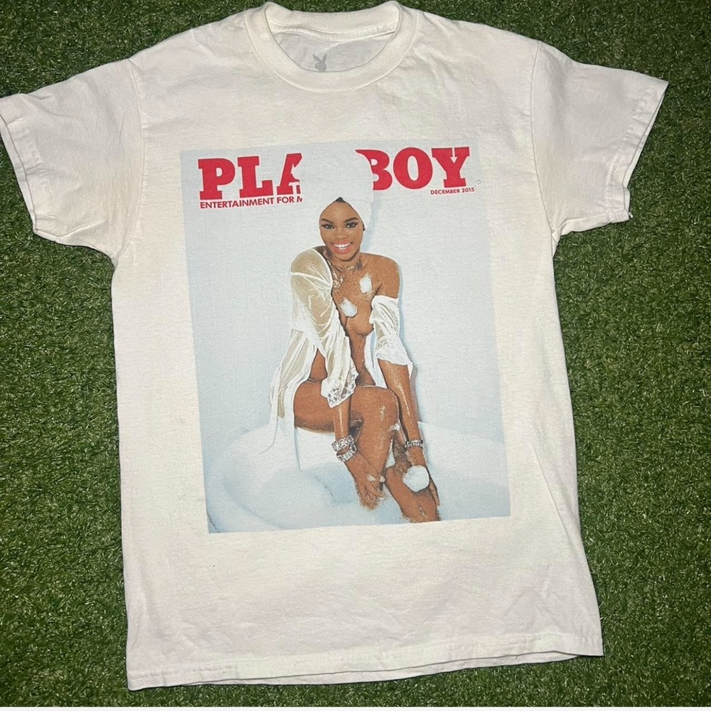 Playboy White Graphic Tee with Red Logo